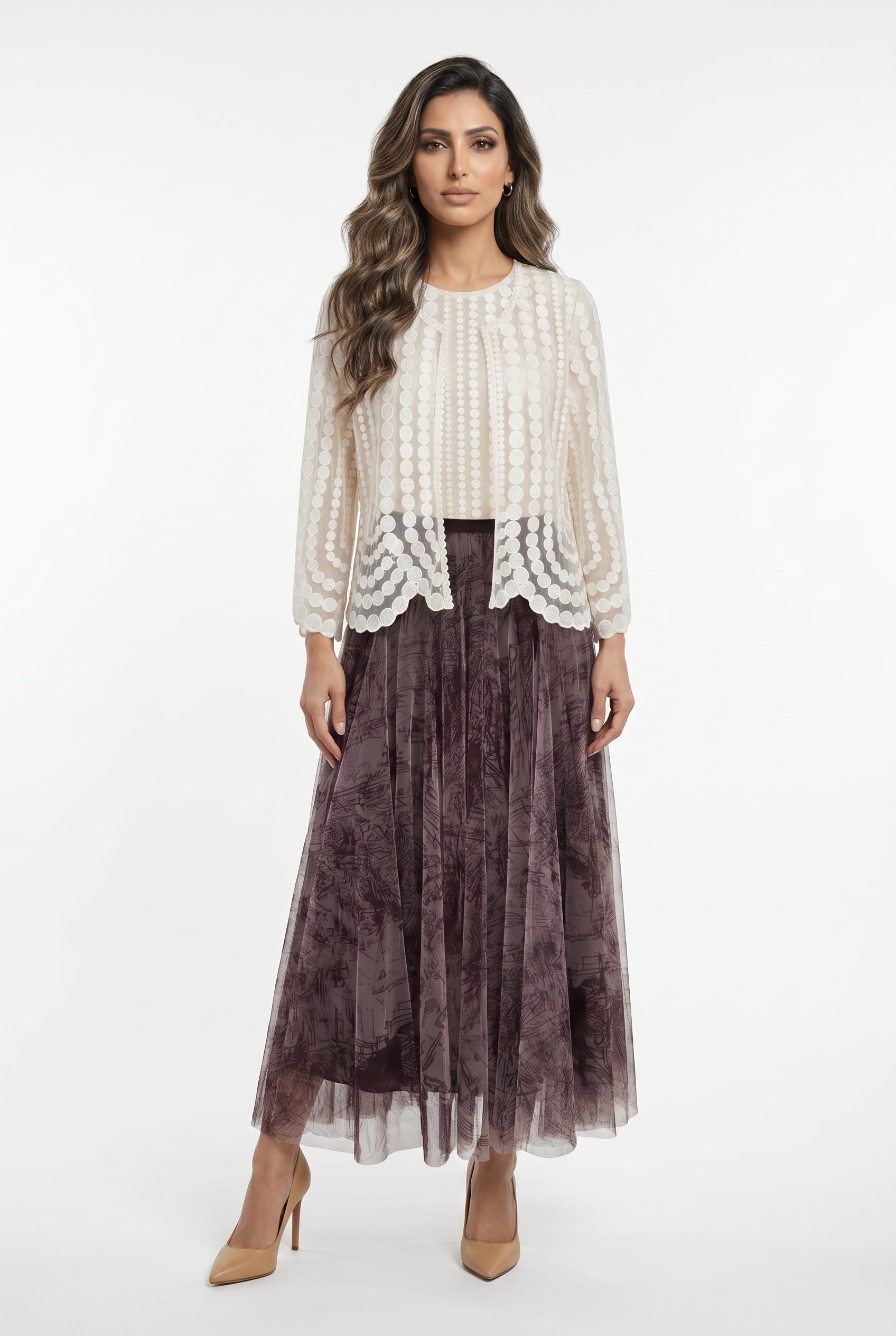 08202-1 Long Tulle Skirt تنورة تول طويلة بطبعة تجريدية