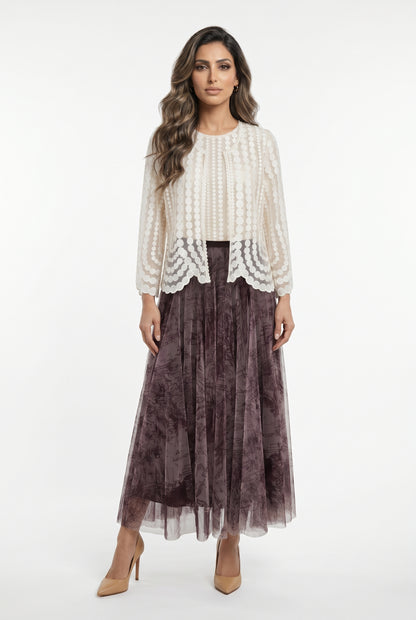 08202-1 Long Tulle Skirt تنورة تول طويلة بطبعة تجريدية