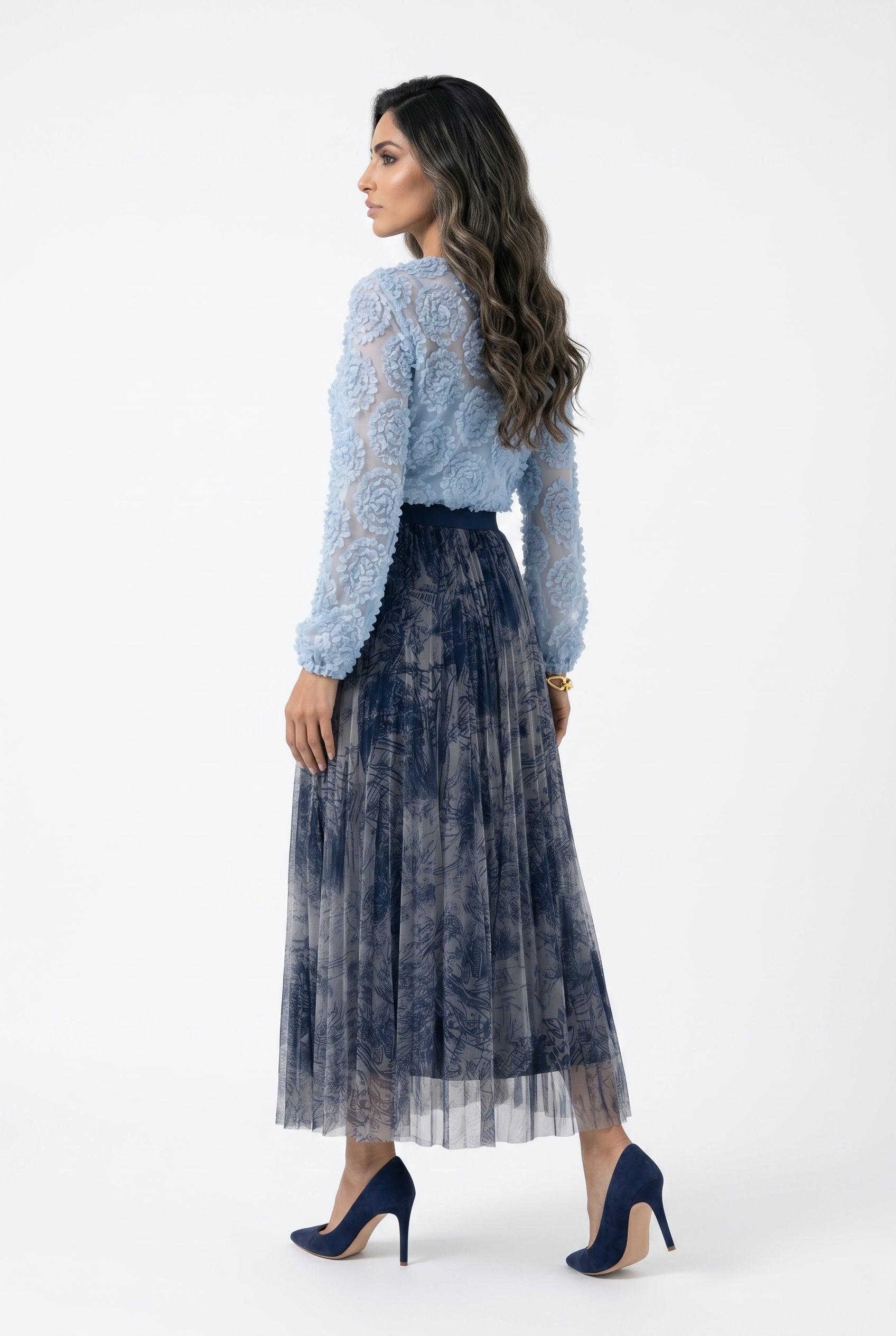 08202-1 Long Tulle Skirt تنورة تول طويلة بطبعة تجريدية