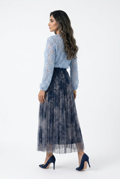 08202-1 Long Tulle Skirt تنورة تول طويلة بطبعة تجريدية