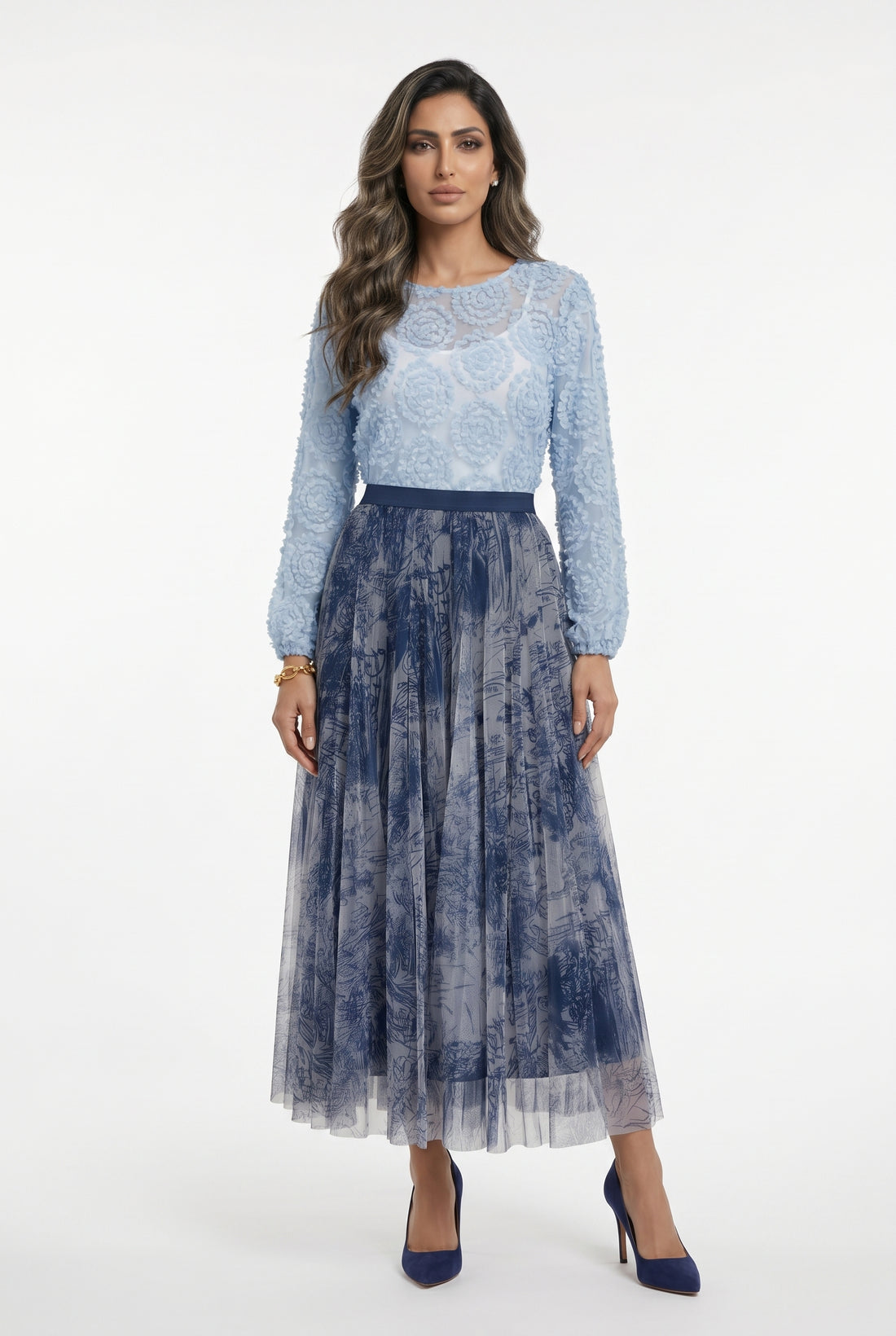 08202-1 Long Tulle Skirt تنورة تول طويلة بطبعة تجريدية