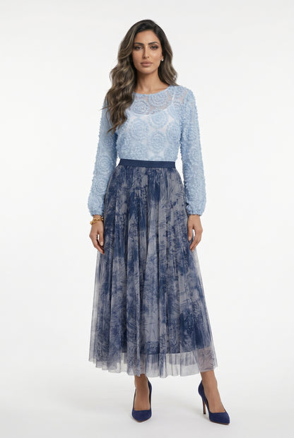 08202-1 Long Tulle Skirt تنورة تول طويلة بطبعة تجريدية