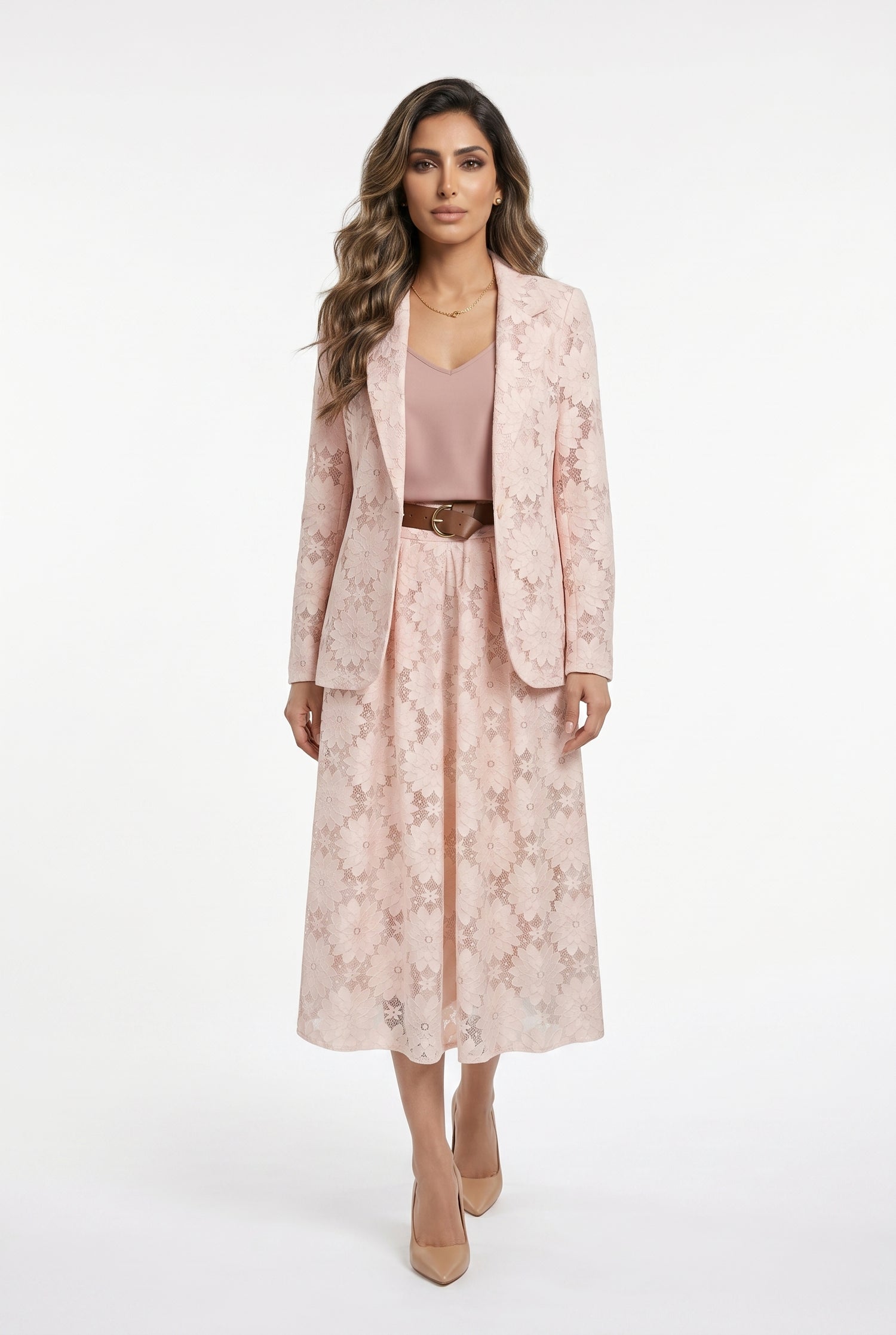 Floral Lace Jacket and Skirt TDM16626/526 - Brown Loft