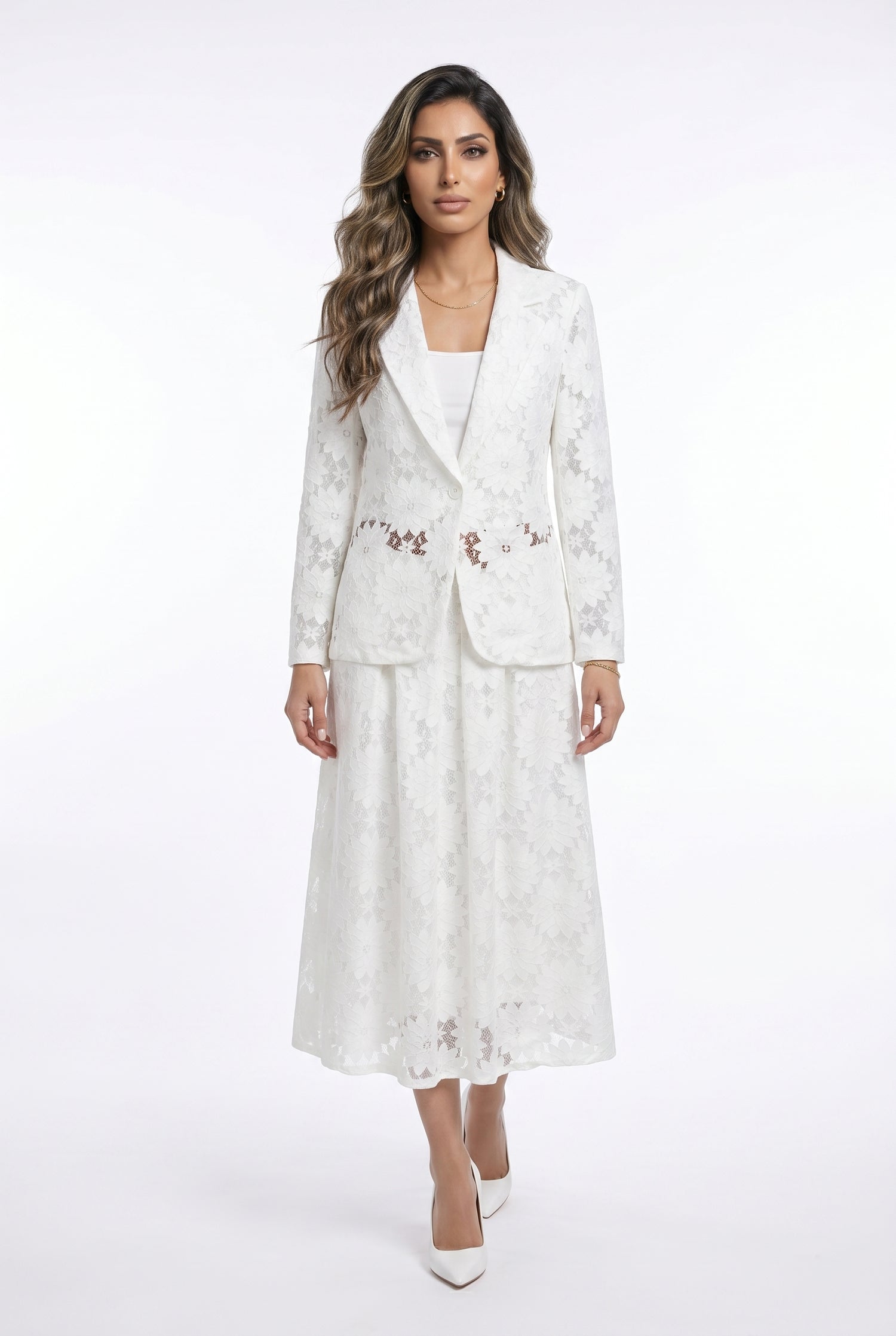 Floral Lace Jacket and Skirt TDM16626/526 - Brown Loft