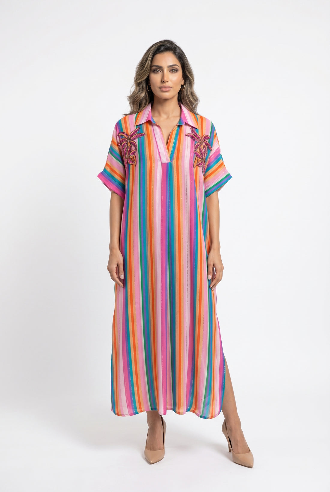 Palestra Rainbow Stripes Dress فستان مخطط بألوان قوس قزح