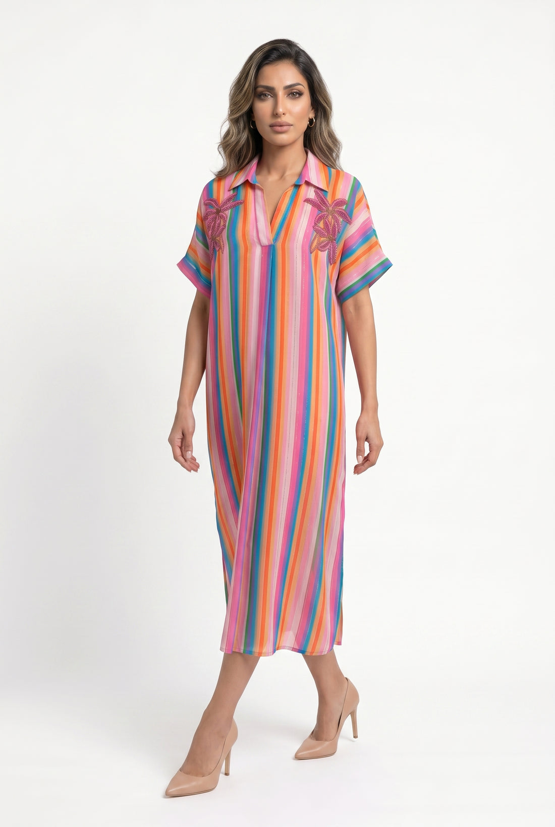 Palestra Rainbow Stripes Dress فستان مخطط بألوان قوس قزح