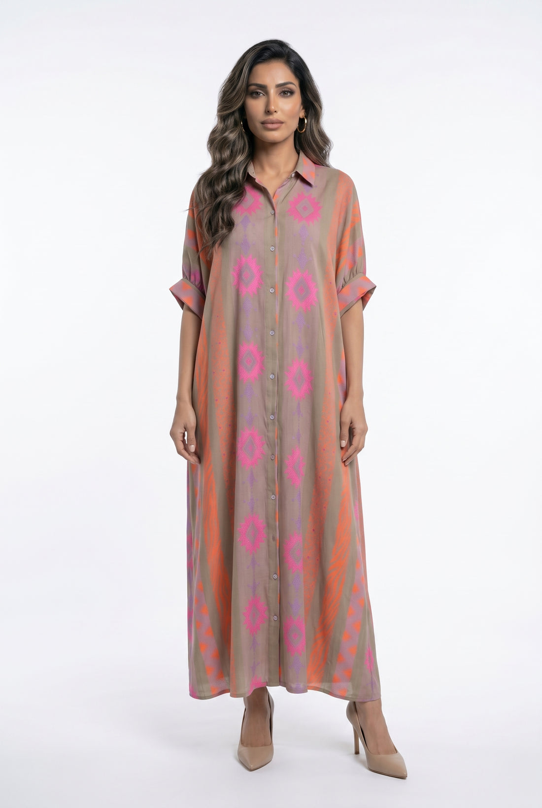 Icaria Fluor Geometric Ikat Patterned Oversized Dress فستان واسع بنقشة إيكات هندسية
