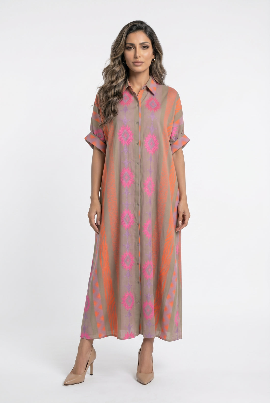 Icaria Fluor Geometric Ikat Patterned Oversized Dress فستان واسع بنقشة إيكات هندسية