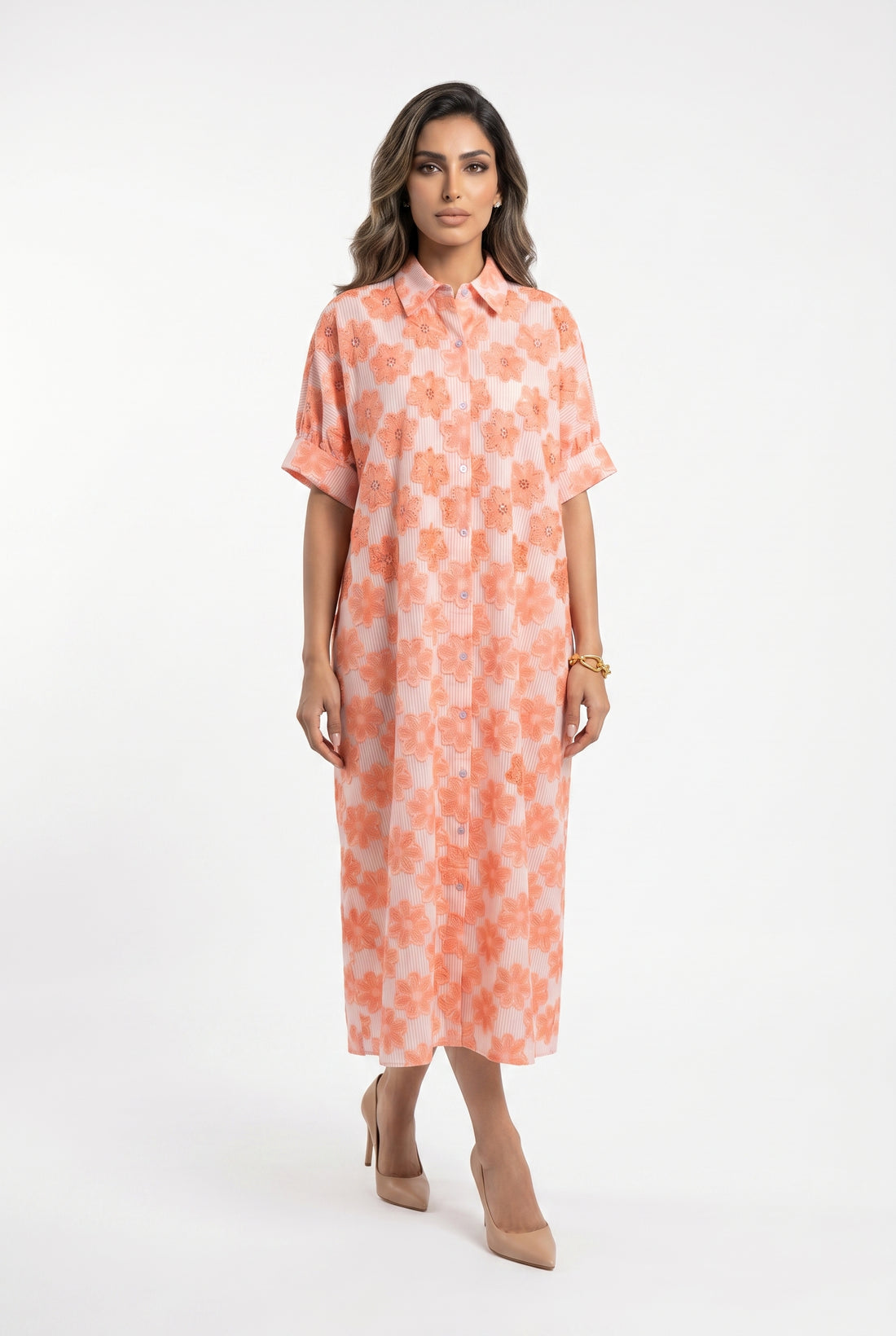 Icaria Flores Beads Embroidery Oversized Midi Dress فستان ميدي واسع مطرز بالخرز