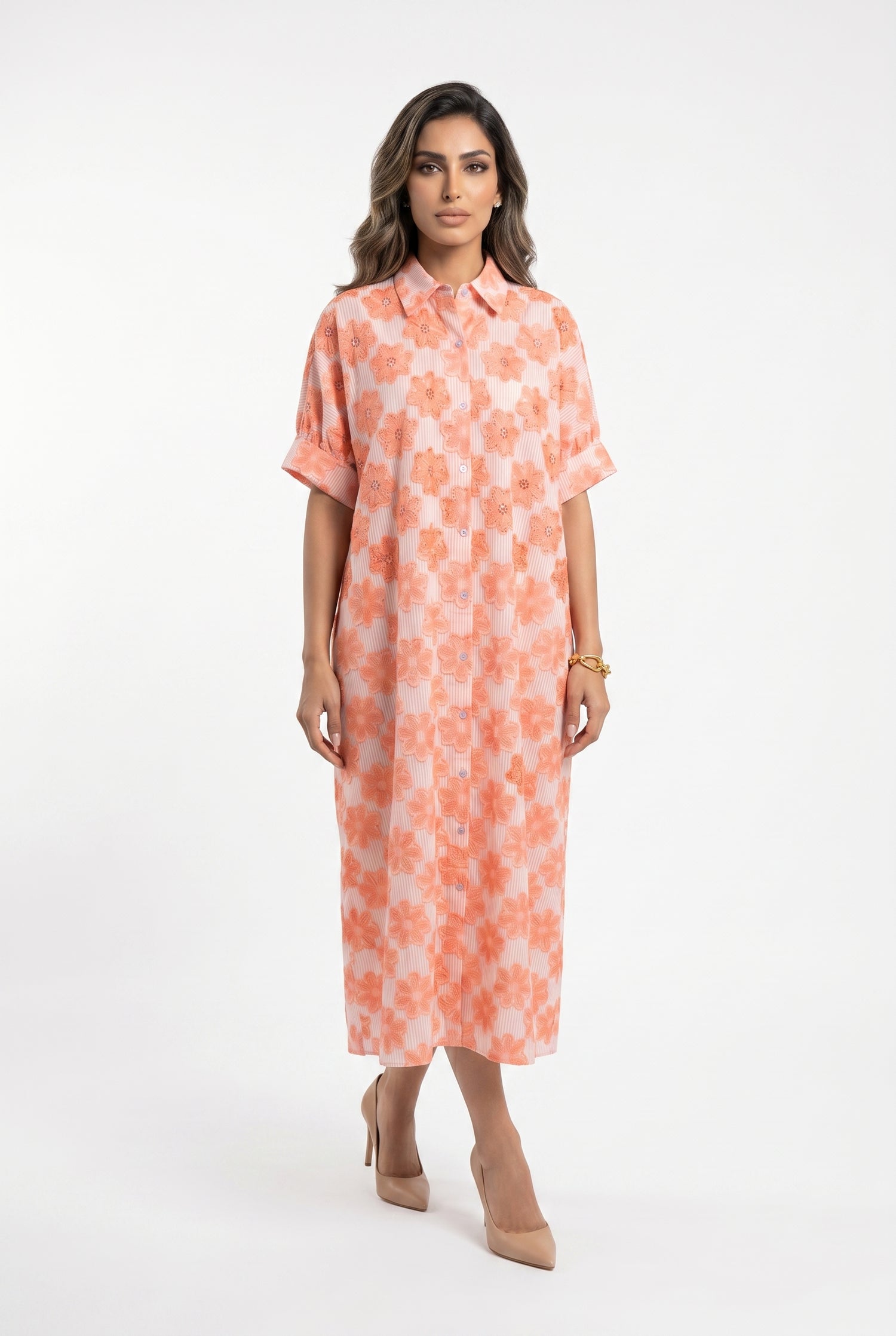 Icaria Flores Beads Embroidery Oversized Midi Dress - Brown Loft