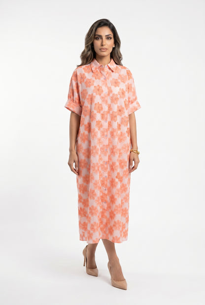 Icaria Flores Beads Embroidery Oversized Midi Dress - Brown Loft