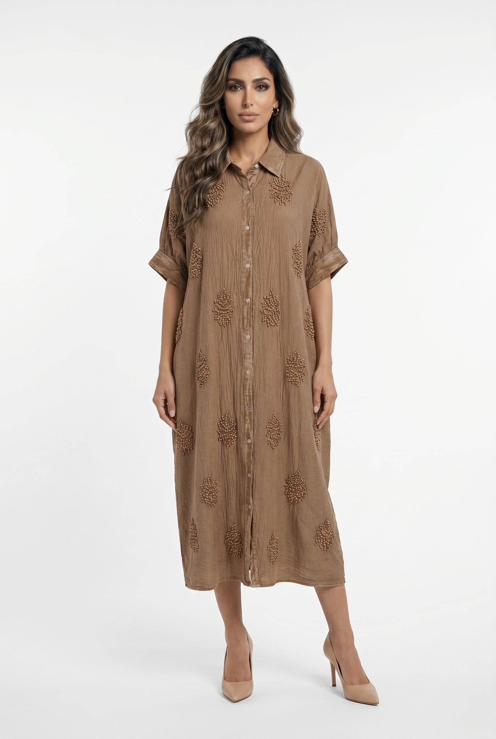 Galene Linen Blend Oversized Long Dress - Brown Loft