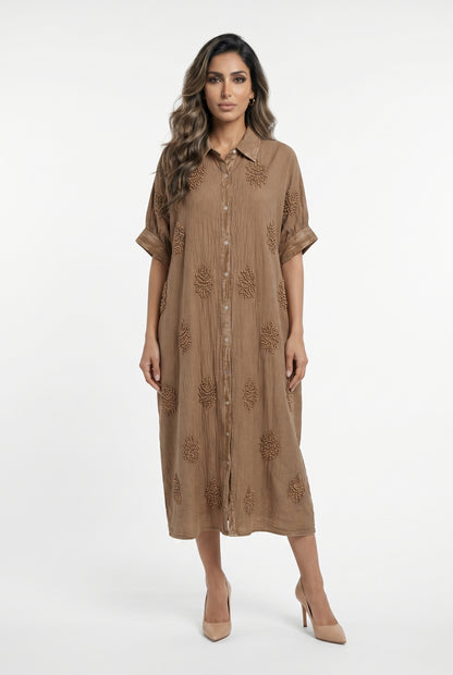 Galene Linen Blend Oversized Long Dress - Brown Loft