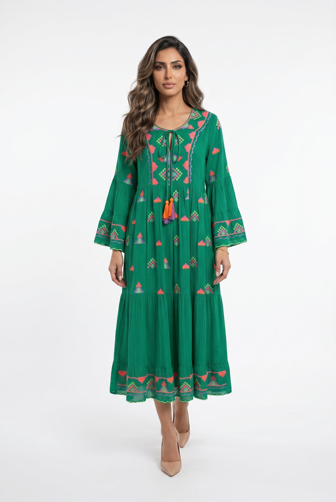 Apolo Embroidered Long Tiered Dress فستان طويل متعدد الطبقات مطرّز