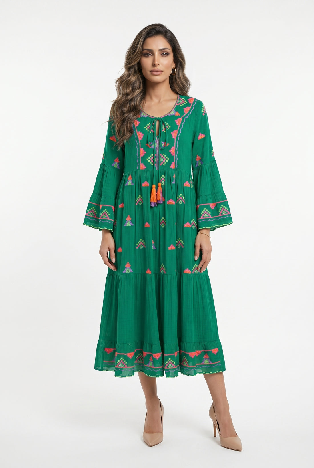 Apolo Embroidered Long Tiered Dress فستان طويل متعدد الطبقات مطرّز