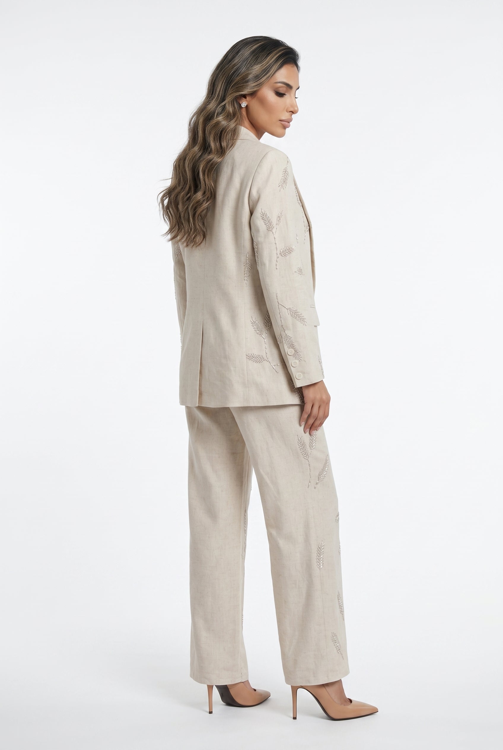 Adelie Embroidered Linen Pants بنطال من الكتان المطرز - Brown Loft