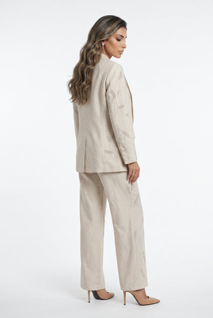 Adelie Embroidered Linen Pants بنطال من الكتان المطرز - Brown Loft