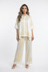 KD8871/9099-7 Ticking Stripe Satin Cape Shirt and Pants قميص وبنطال من الساتان المخطط - Brown Loft