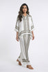 KD8871/9099-7 Ticking Stripe Satin Cape Shirt and Pants قميص وبنطال من الساتان المخطط - Brown Loft