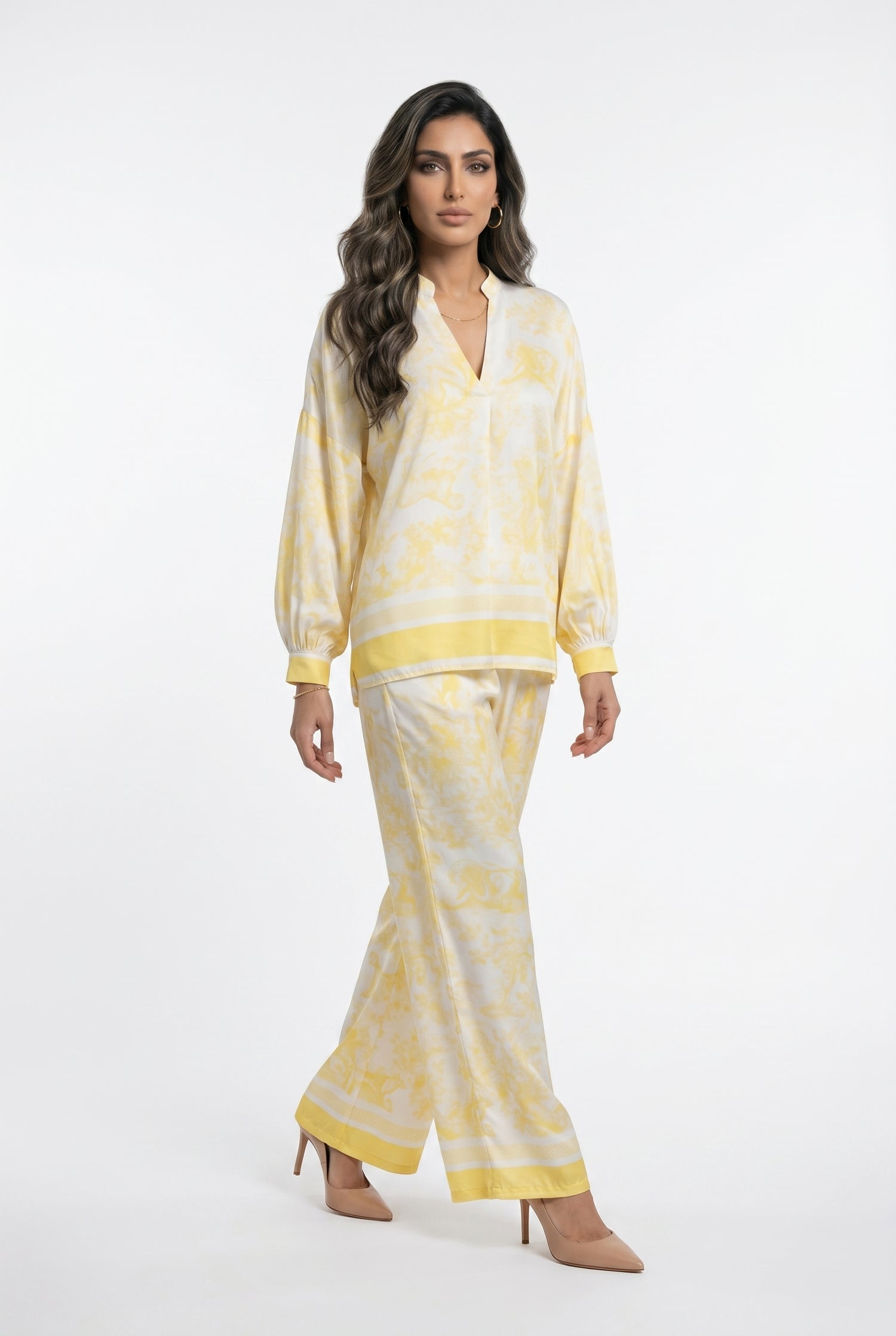 KD9968/6637-6 Toile de Jouy Satin Top and Pants - Brown Loft