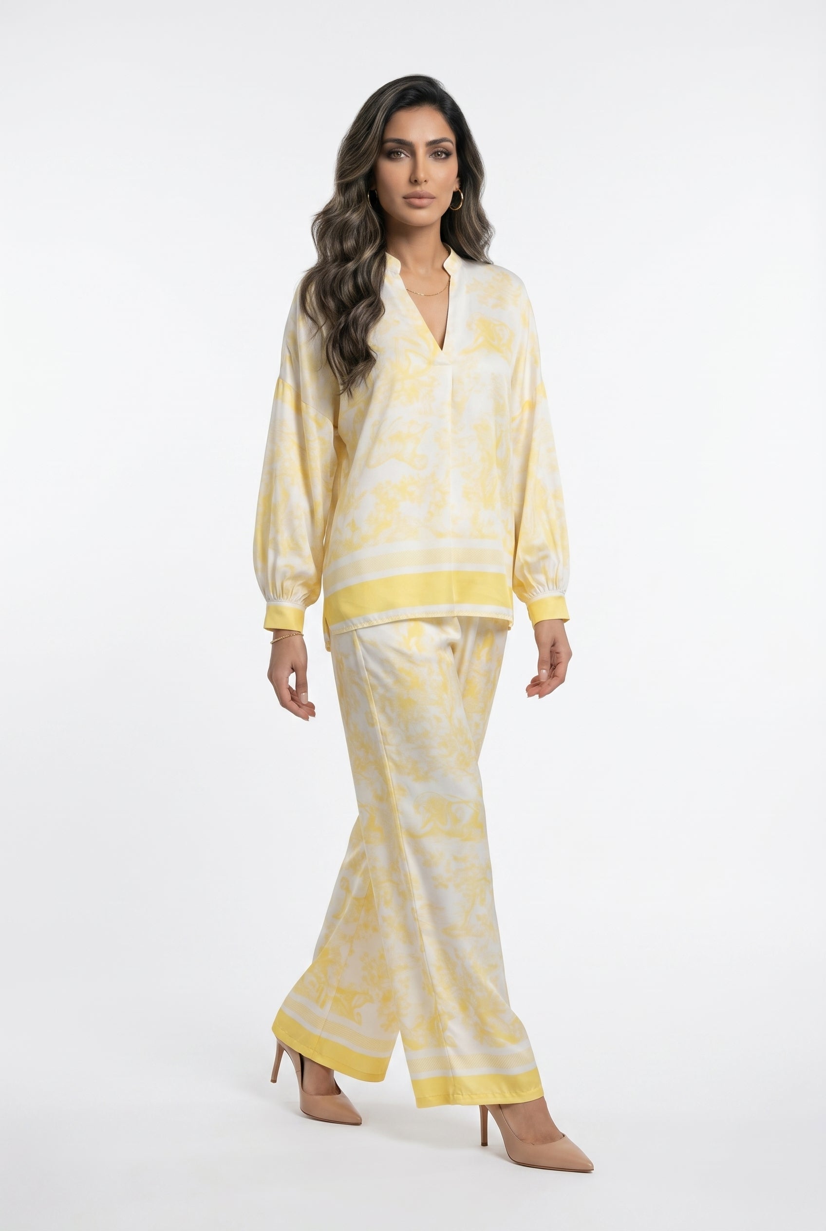 KD9968/6637-6 Toile de Jouy Satin Top and Pants - Brown Loft