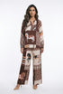 KD9966/6637-20 Equestrian Printed Satin Top and Pants - Brown Loft