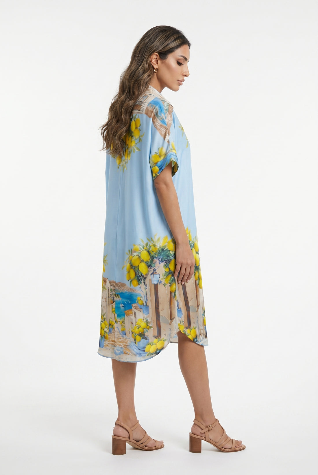 KD9960VS-36 Printed Satin Loose Fit Dress - Brown Loft