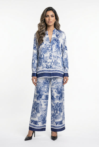 KD9968/6637-6 Toile de Jouy Satin Top and Pants - Brown Loft