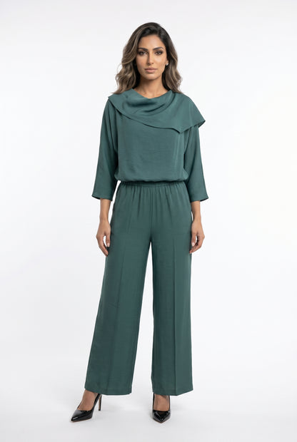 26SS-BC4055 Cowl Neckline Flowing Asymmetric Draped Top - Brown Loft