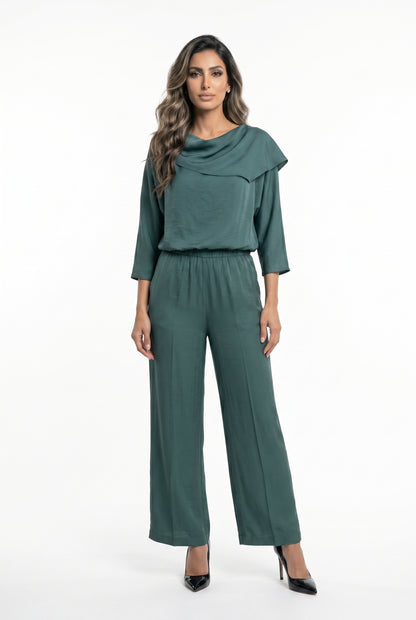 26SS-BC4055 Cowl Neckline Flowing Asymmetric Draped Top - Brown Loft