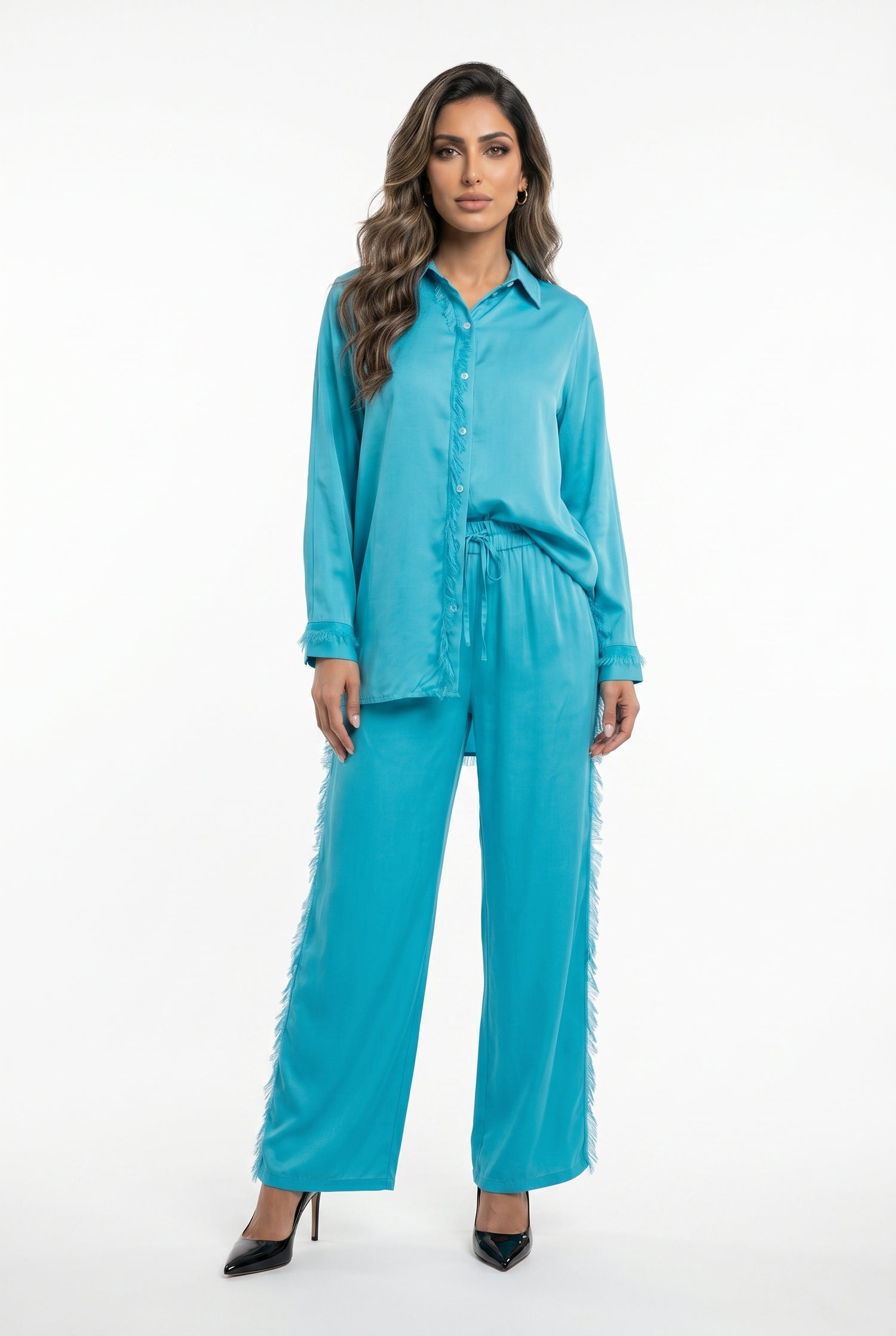 KD8607/05VS Satin Shirt and Pants قميص وبنطال من الساتان - Brown Loft
