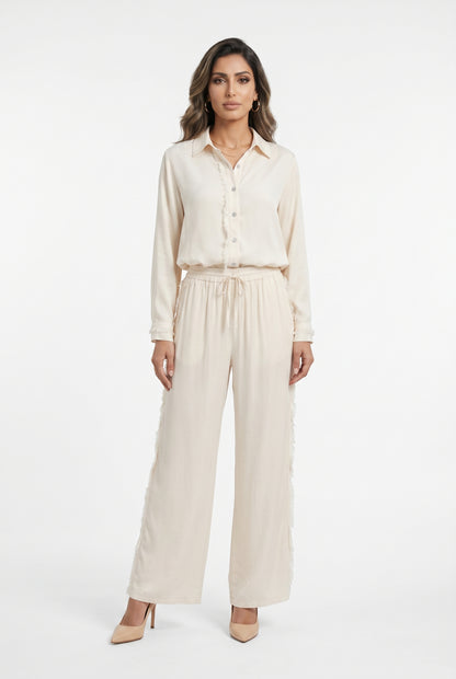KD8607/05VS Satin Shirt and Pants قميص وبنطال من الساتان - Brown Loft