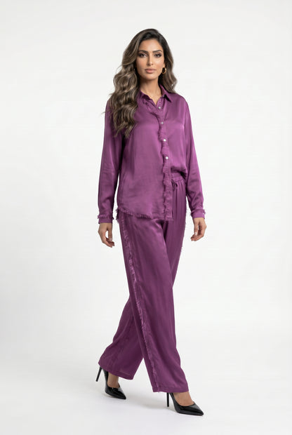 KD8607/05VS Satin Shirt and Pants قميص وبنطال من الساتان - Brown Loft