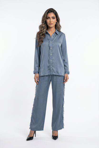 KD8607/05VS Satin Shirt and Pants قميص وبنطال من الساتان - Brown Loft