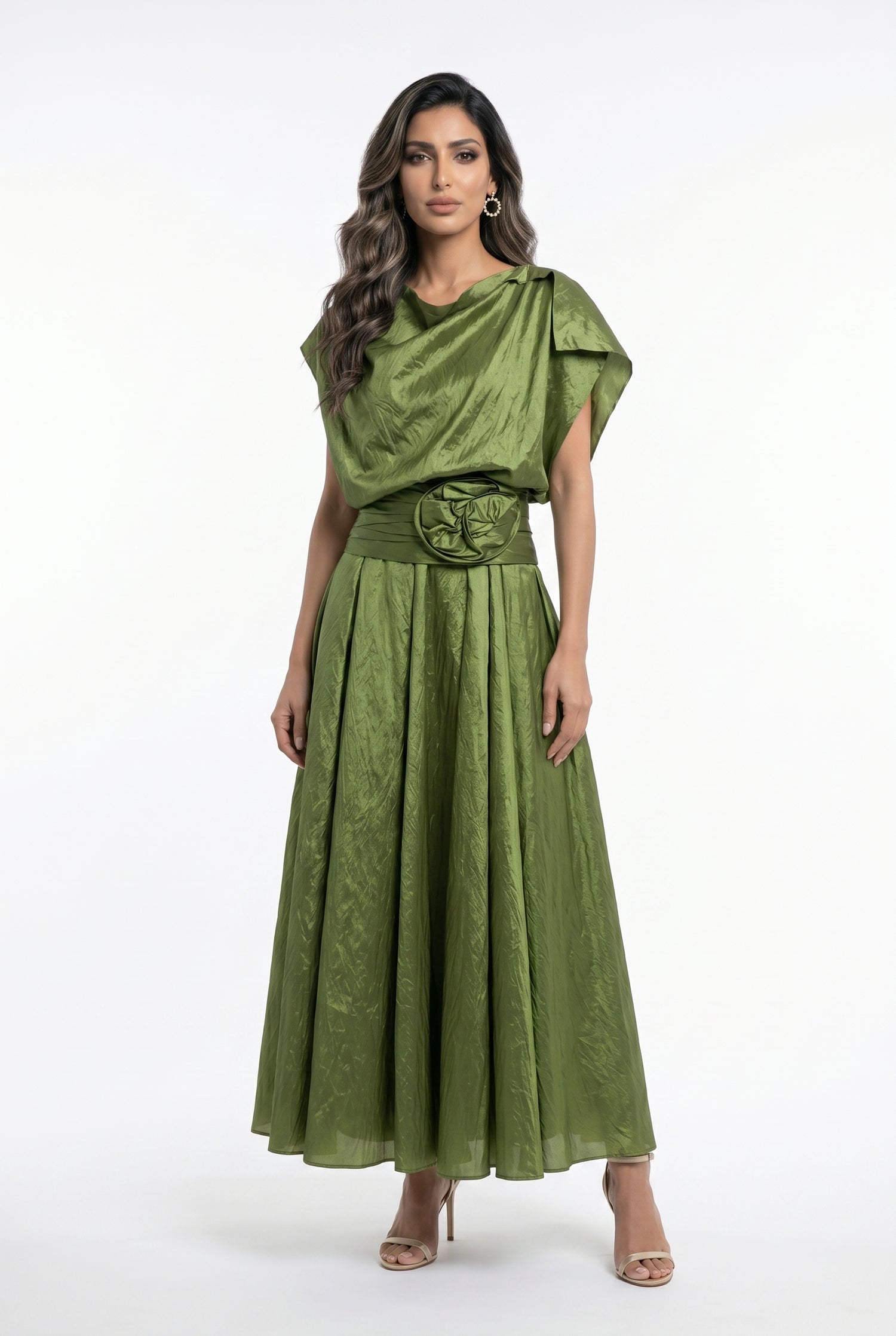 Cowl Neckline Taffeta Top and Skirt Set 26SS-BK8010/612