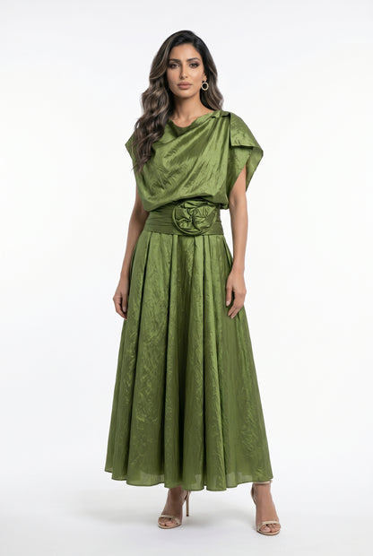 Cowl Neckline Taffeta Top and Skirt Set 26SS-BK8010/612