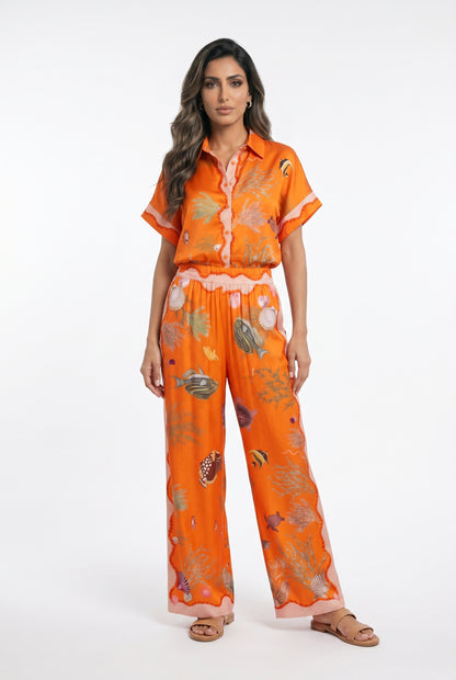 Marine Print Satin Shirt and Pants KD9119/99VS-8