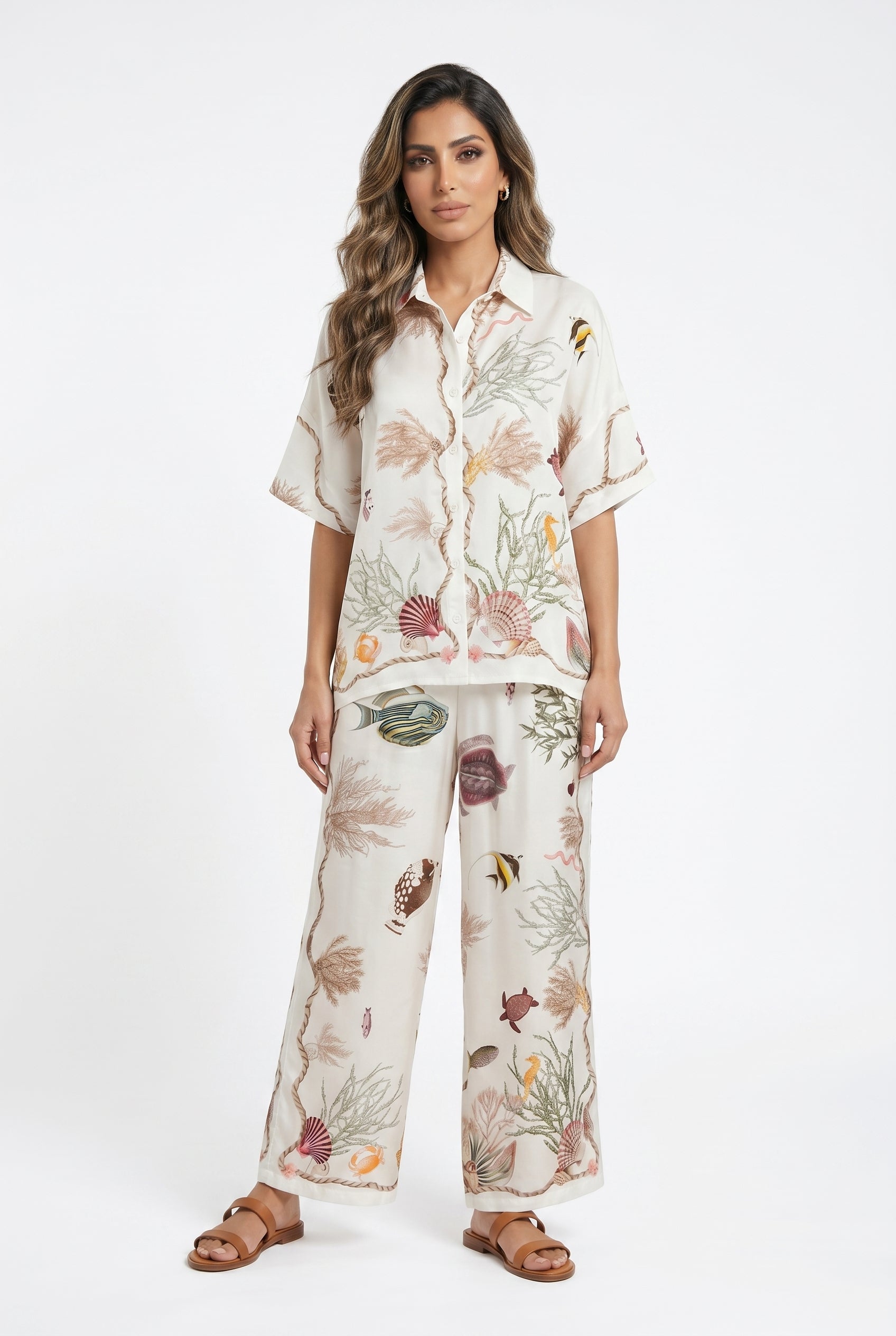 Marine Print Satin Shirt and Pants KD9119/99VS-8