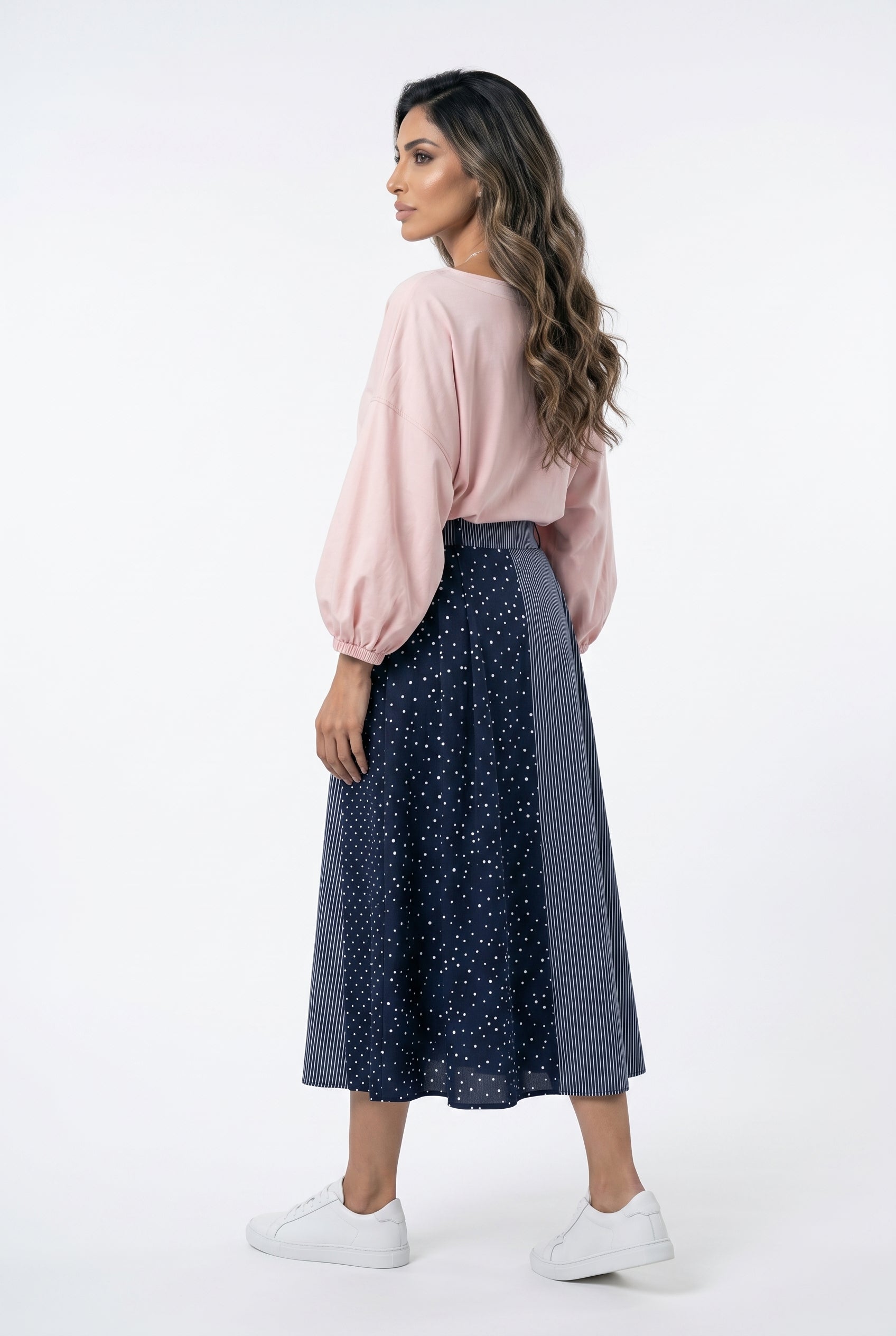 TDM13626-4 Flared Pleated Midi Skirt