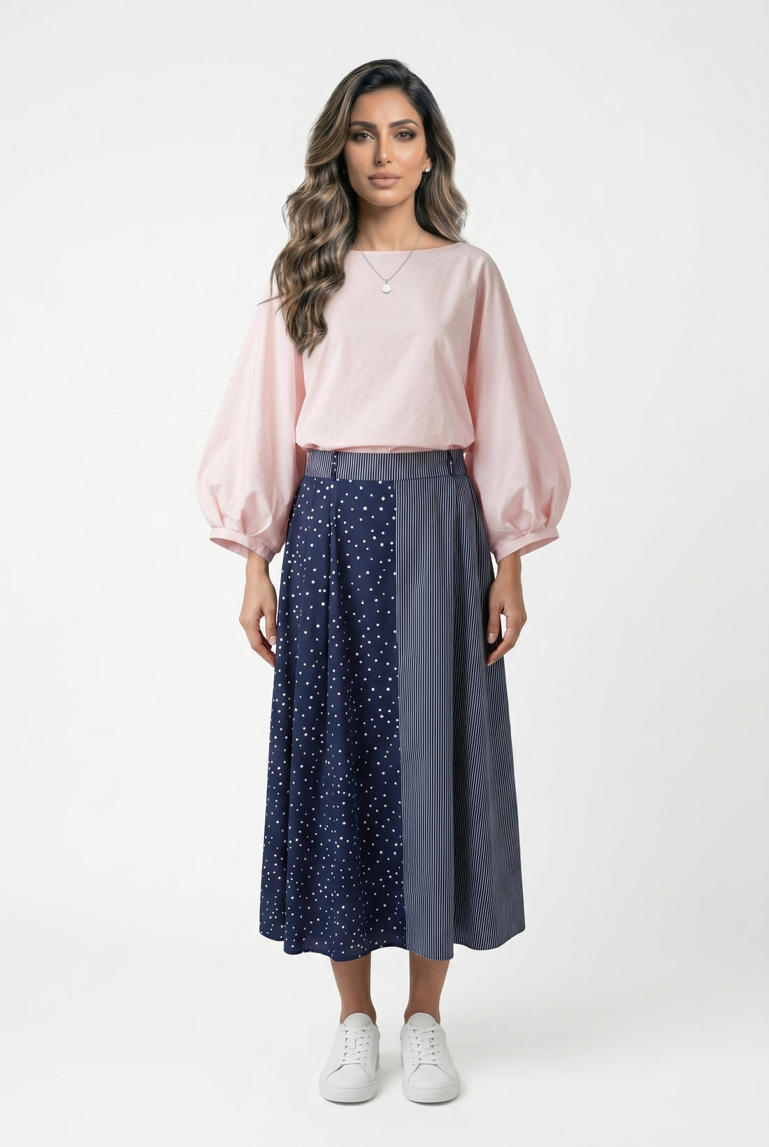 TDM13626-4 Flared Pleated Midi Skirt