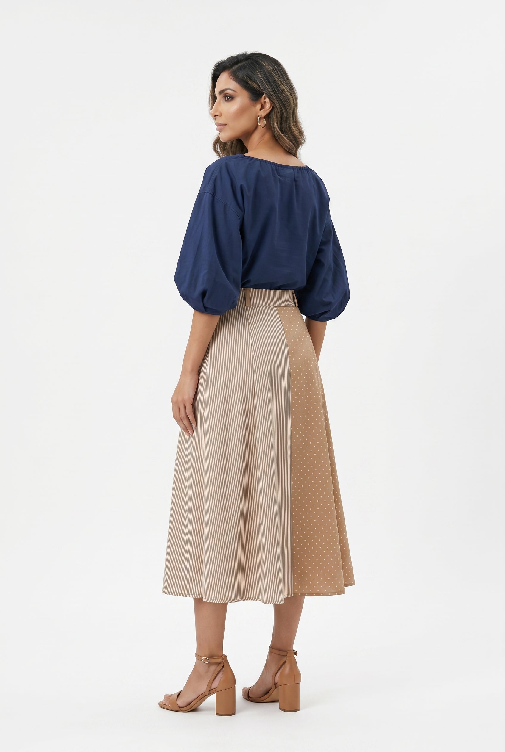 TDM13626-4 Flared Pleated Midi Skirt