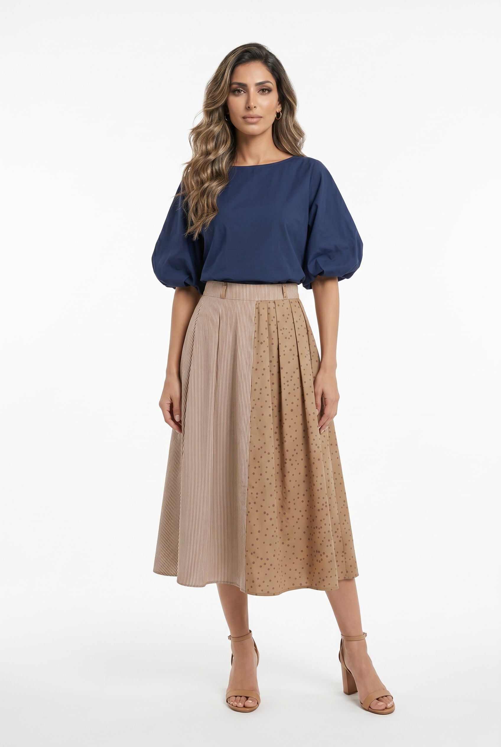 Flared Pleated Midi Skirt TDM13626-4