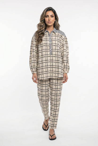 Patterned Cotton Shirt and Pants Grid Set 17928623