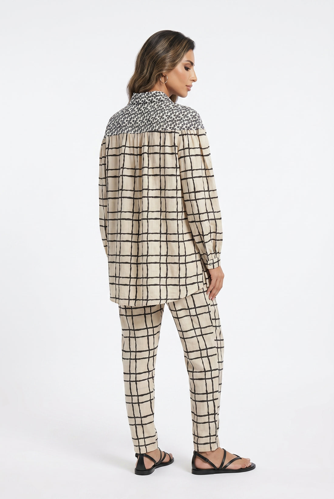 Patterned Cotton Shirt and Pants Grid Set 17928623