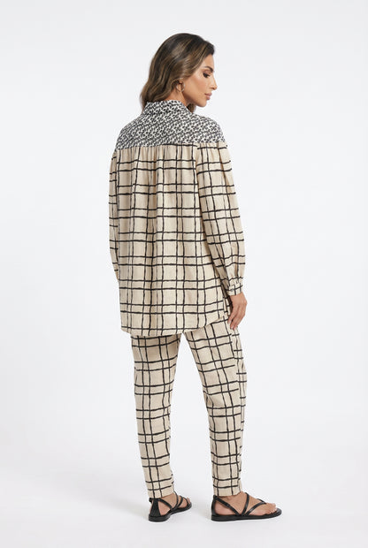 Patterned Cotton Shirt and Pants Grid Set 17928623