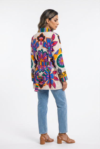 Purple Retro Inspired Belted Kimono 67058
