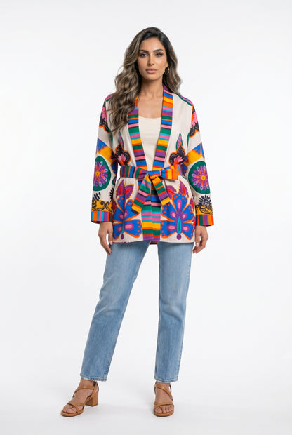 Purple Retro Inspired Belted Kimono 67058