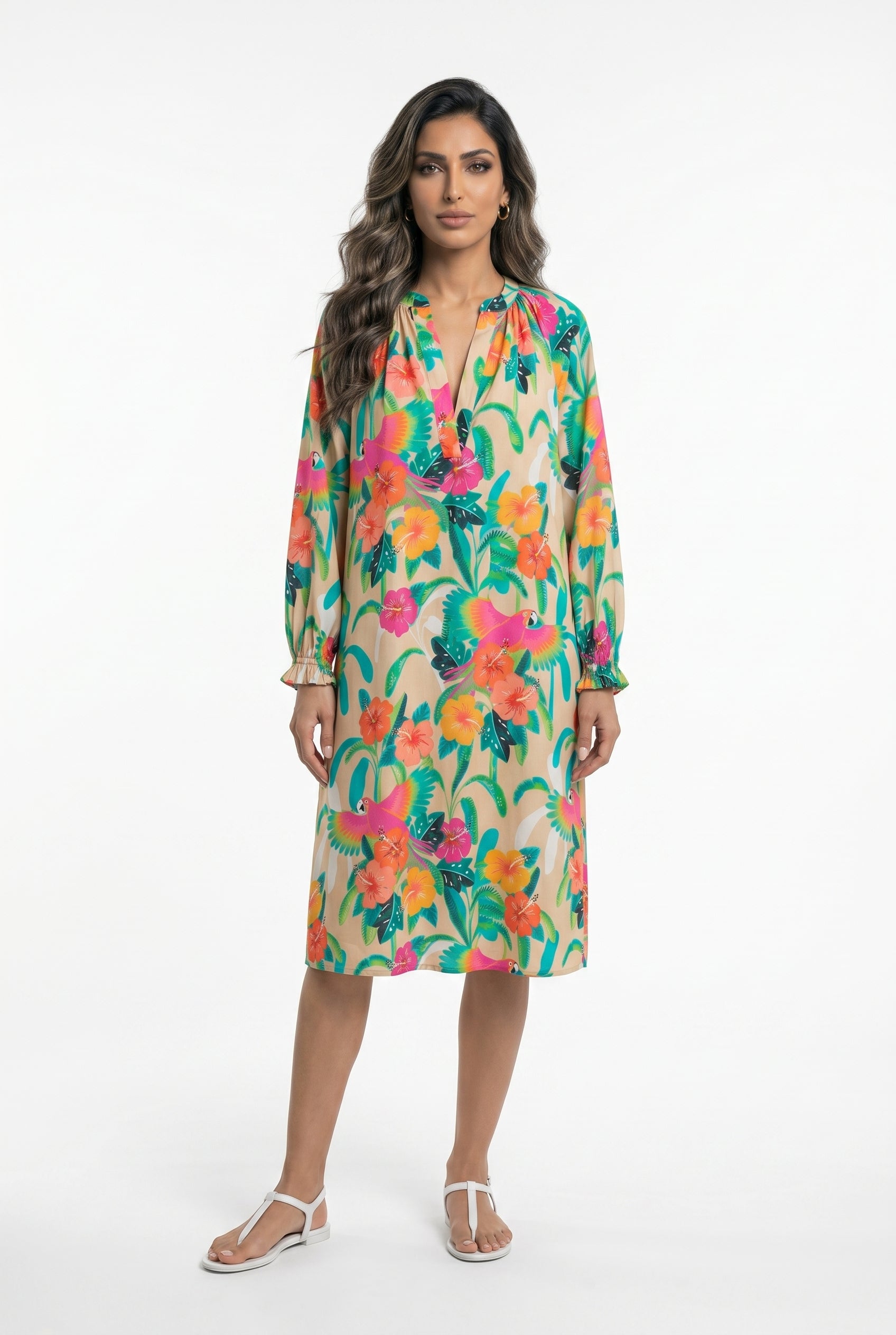 Tropical Print Midi Dress 67930