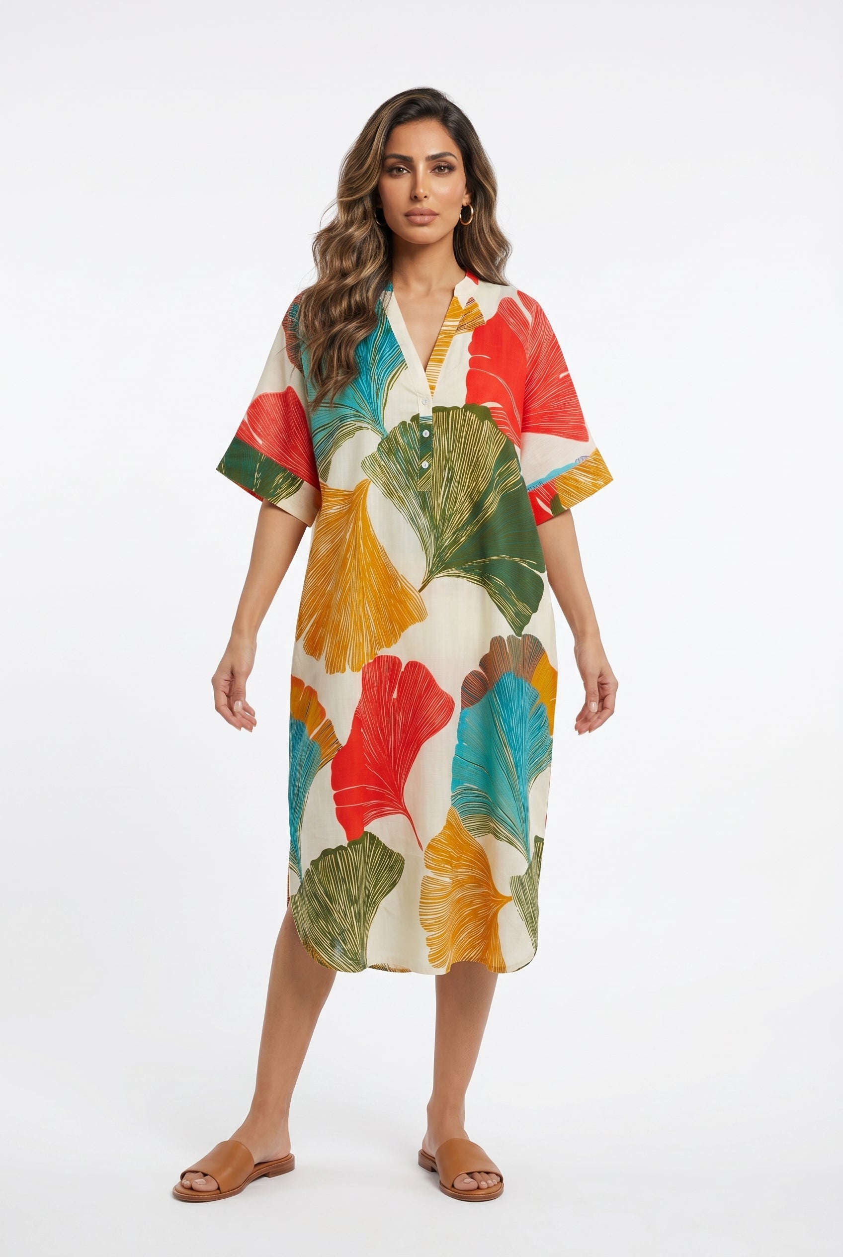 Gingko Leaf Print Tunic Dress 67958