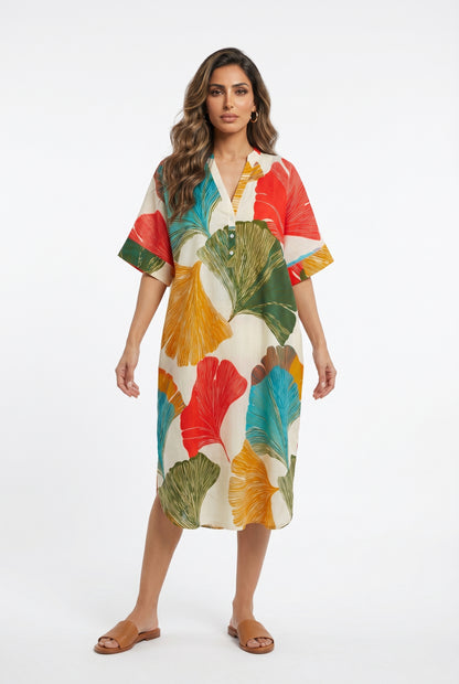 Gingko Leaf Print Tunic Dress 67958